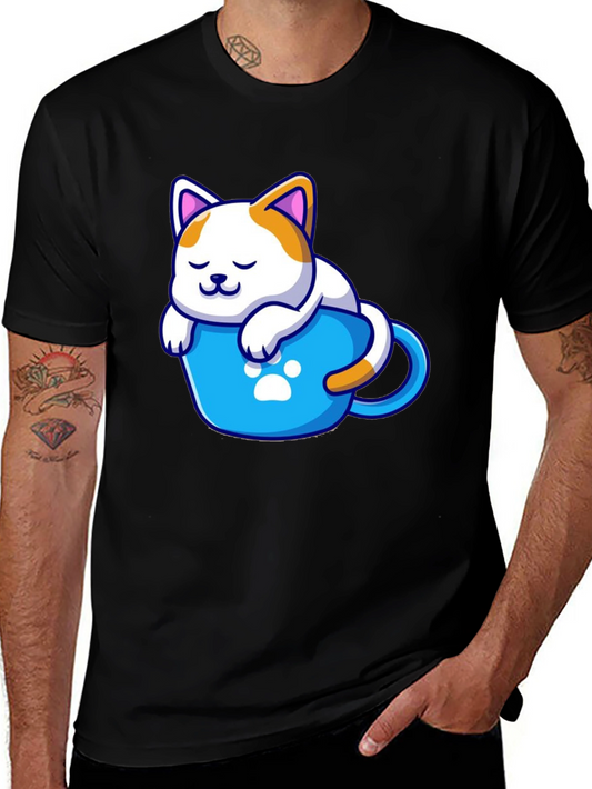 Cute Cat in a Cup Black T-Shirt