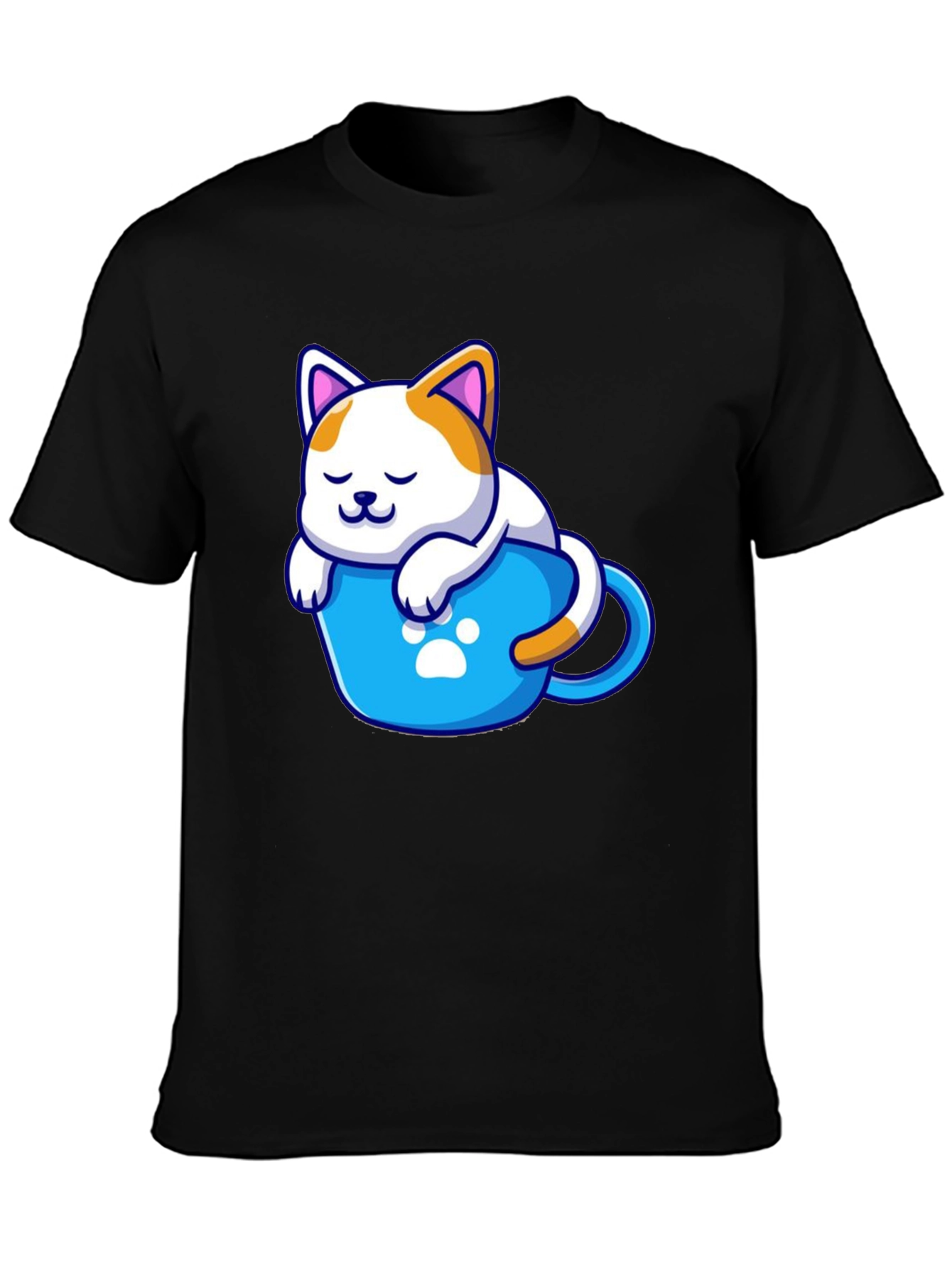 Cute Cat in a Cup Black T-Shirt