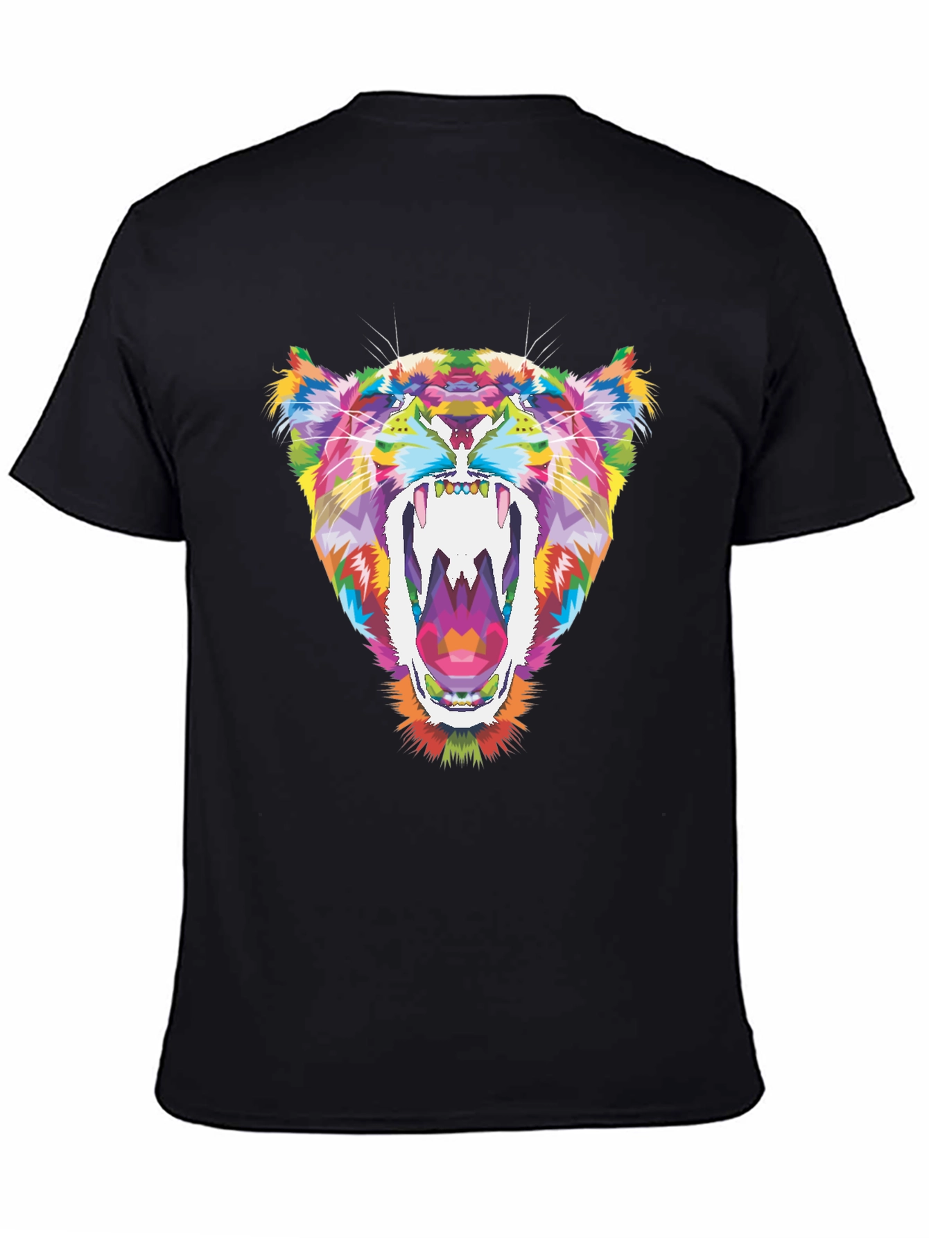 Vibrant Geometric Tiger Graphic Tee - Black